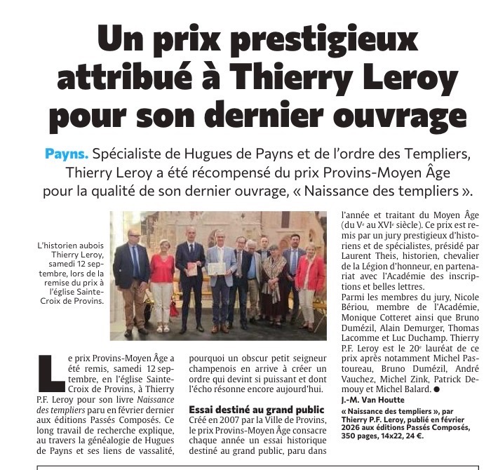 Un prix prestigieux attribué à Thierry Leroy pour son dernier ouvrage