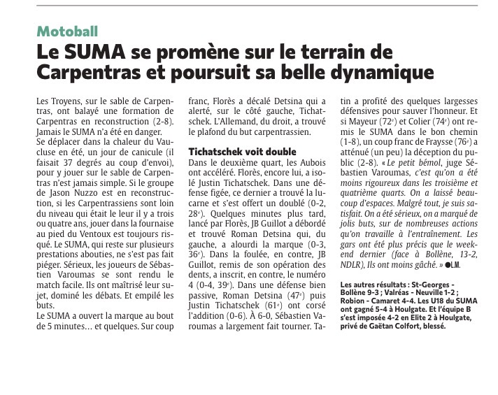 Le SUMA se promène sur le terrain de Carpentras et poursuit sa belle dynamique !