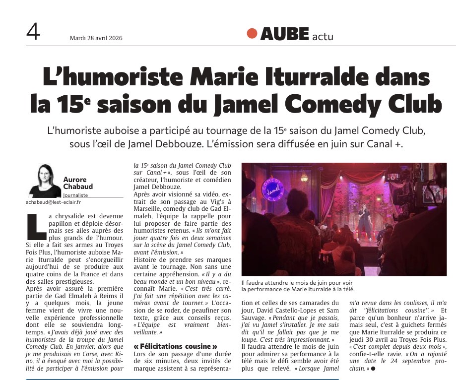 Pépite Aubassadeurs, Marie Iturralde est dans la 15e saison du Jamel Comedy Club