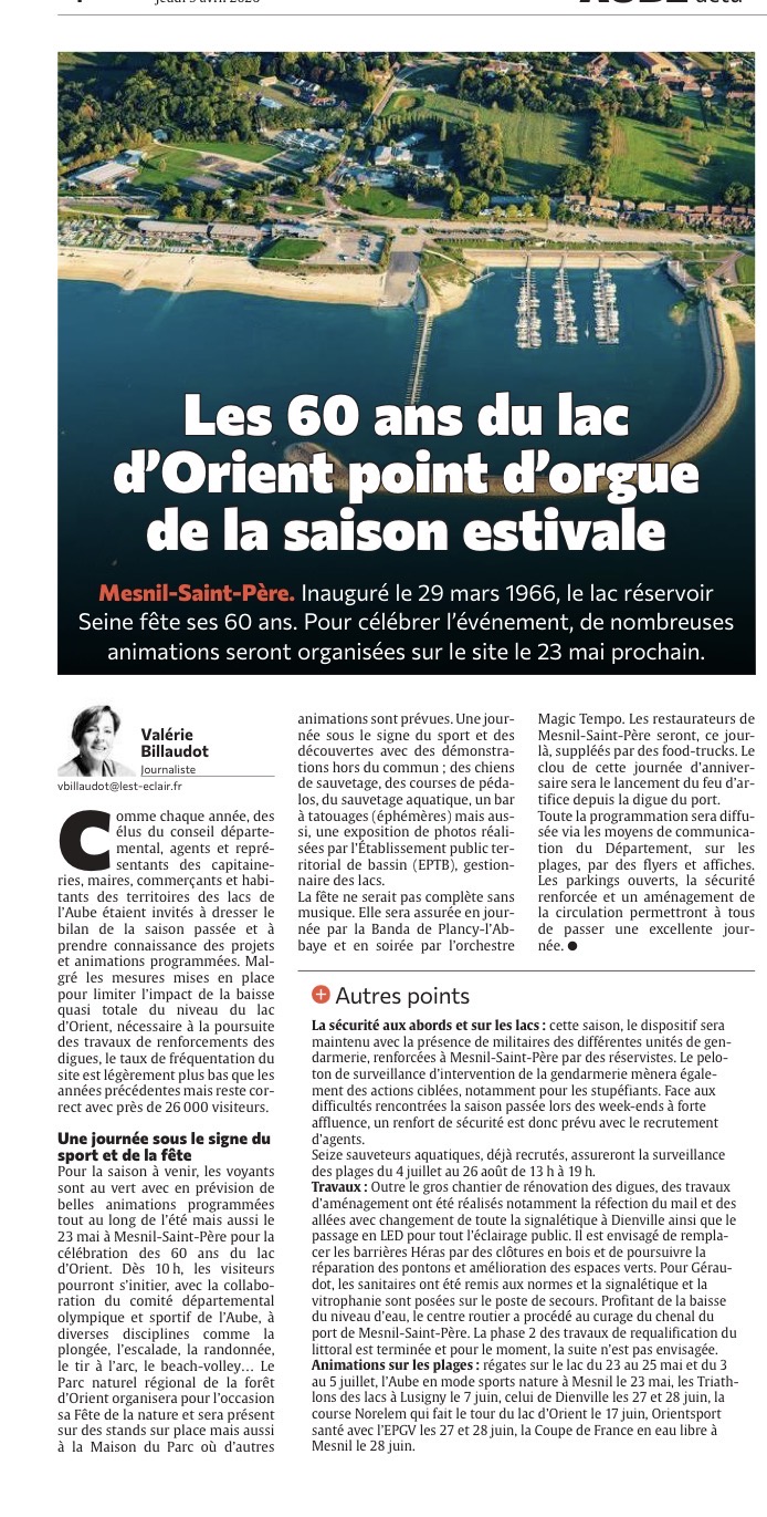 Le lac d’Orient fête ses 60 ans cette année : liste des animations