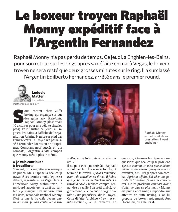 Le boxeur troyen Raphaël Monny expéditif face à l'Argentin Fernandez