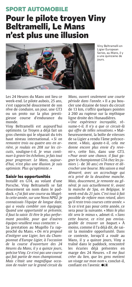Pour Viny Beltramelli, Le Mans n’est plus une illusion !