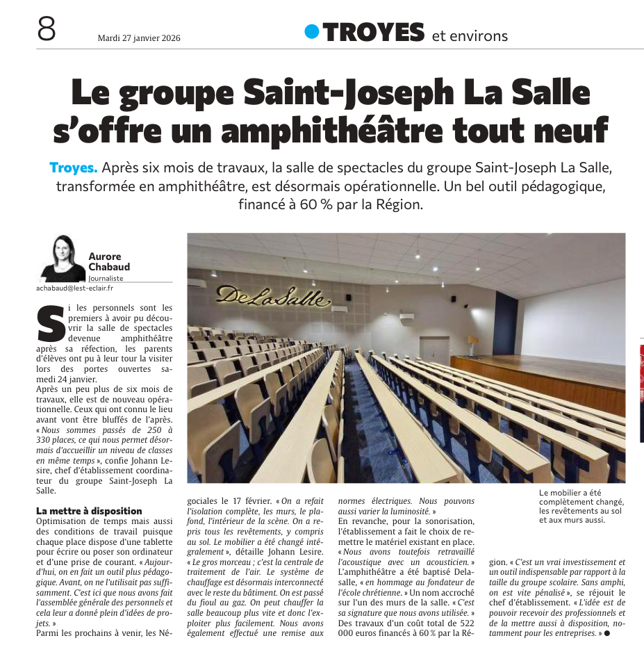 Un amphithéâtre tout neuf pour le groupe Saint-Joseph La Salle à Troyes