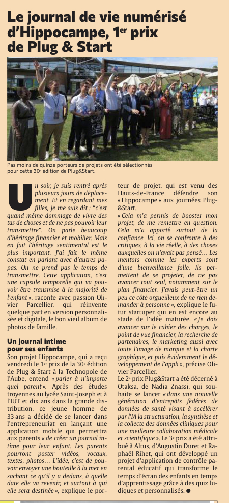 Le journal de vie numérisé d’Hippocampe, 1er prix de Plug & Start