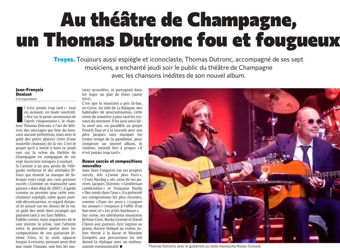 Thomas Dutronc au théâtre de Champagne à Troyes, toujours aussi espiègle