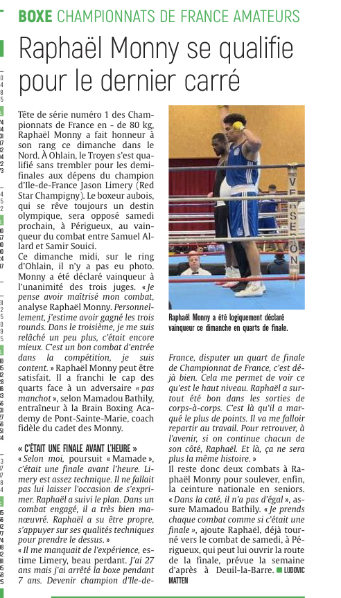 Boxe : Raphaël Monny qualifié pour les demi-finales du Championnat de France