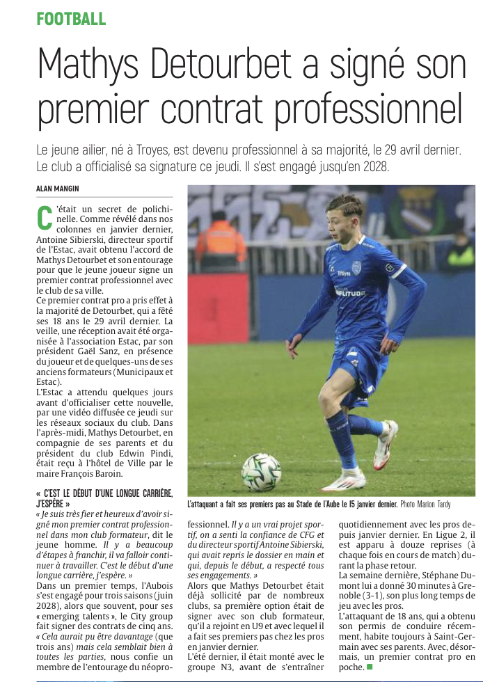 Estac : Mathys Detourbet a signé son premier contrat professionnel