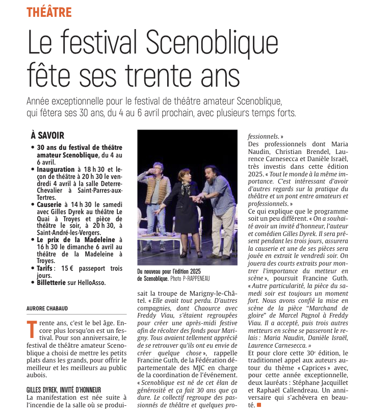 Le festival de théâtre amateur Scenoblique fête ses 30 ans