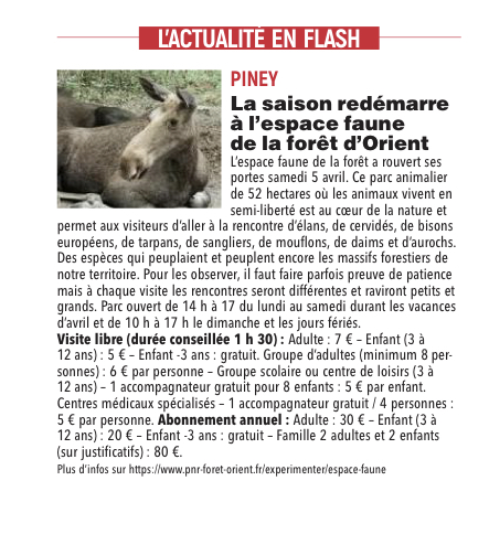 La saison redémarre à l’espace faune de la forêt d’Orient
