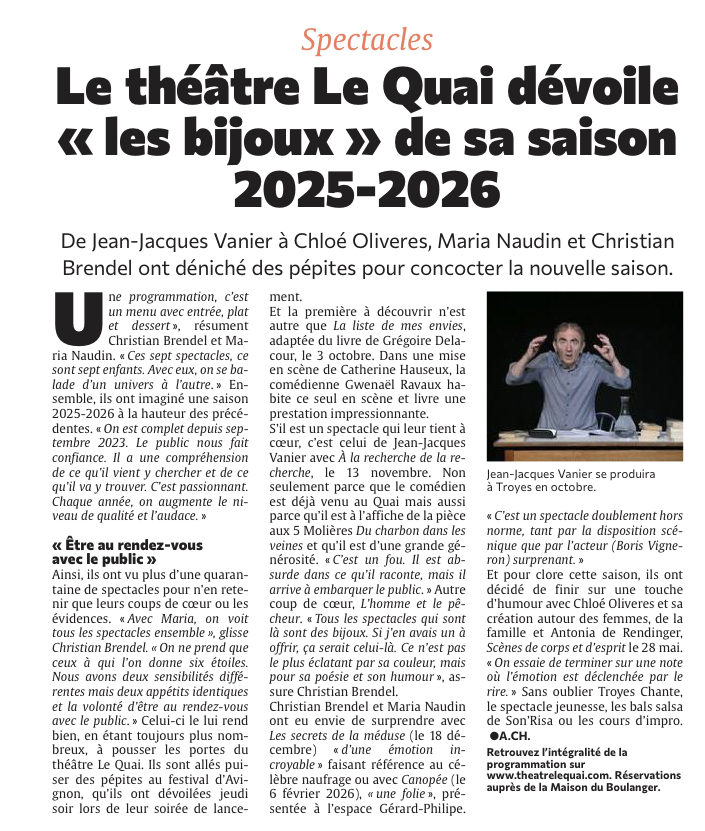 Le théâtre Le Quai dévoile « les bijoux » de sa saison 2025-2026
