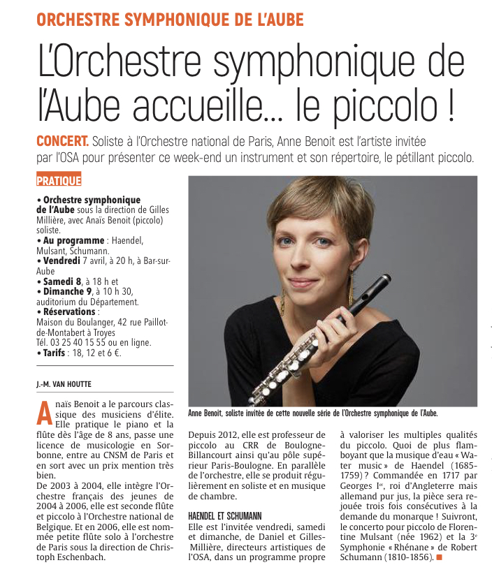 Troyes : L’Orchestre symphonique de l’Aube accueille… le piccolo !