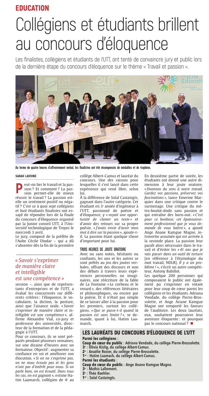 Collégiens et étudiants ont brillé au concours d’éloquence
