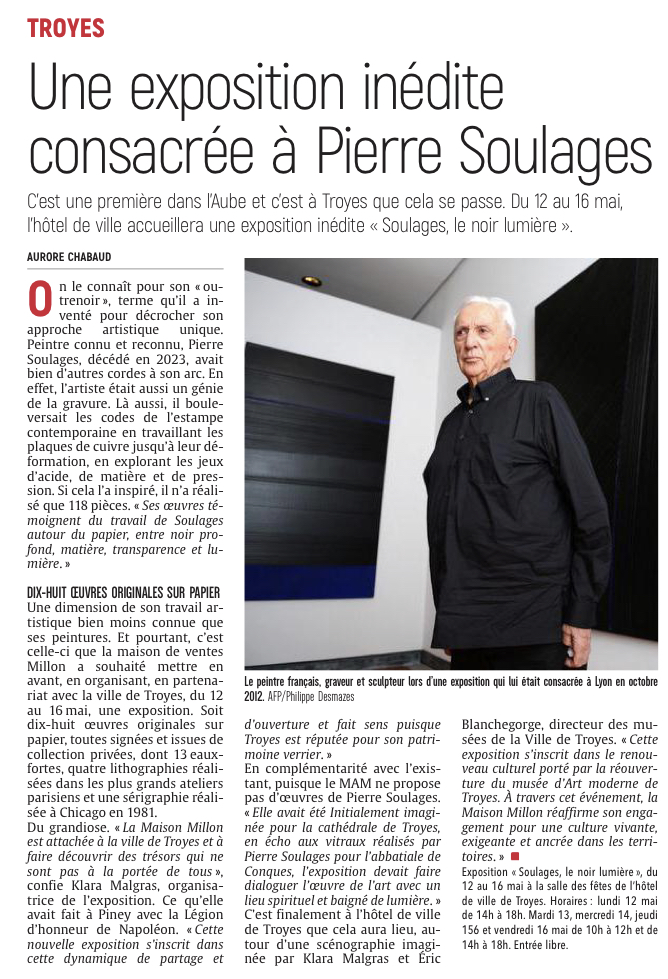 Une exposition inédite consacrée à Pierre Soulages à Troyes