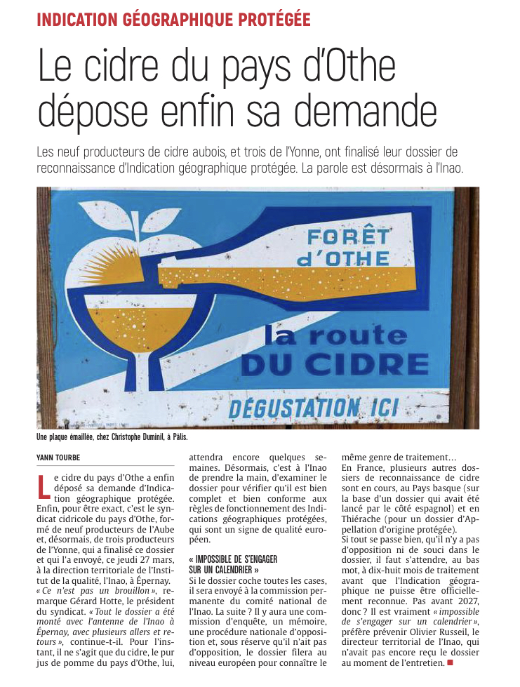 Le cidre du pays d’Othe dépose enfin sa demande !