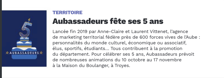 Nos 5 ans mis en lumière dans l'AUBE NOUVELLE de ce mois.