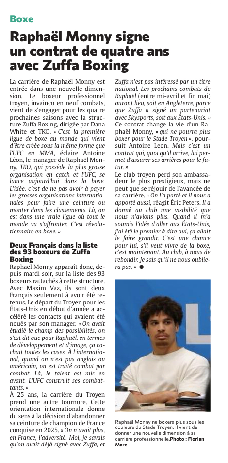 Raphaël Monny signe un contrat de quatre ans avec Zuffa Boxing