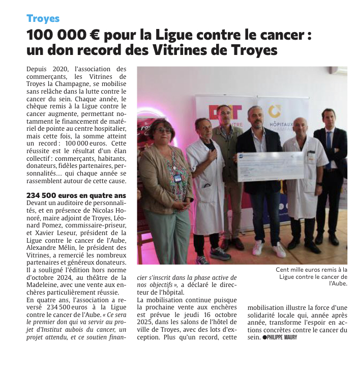 00 000 euros pour la Ligue contre le cancer : un don record