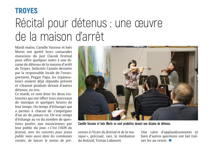 Récital pour détenus : une oeuvre de la maison d'arrêt.
