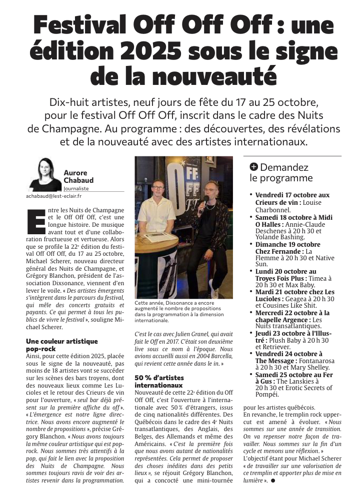Festival Off Off Off : une édition 2025 sous le signe de la nouveauté