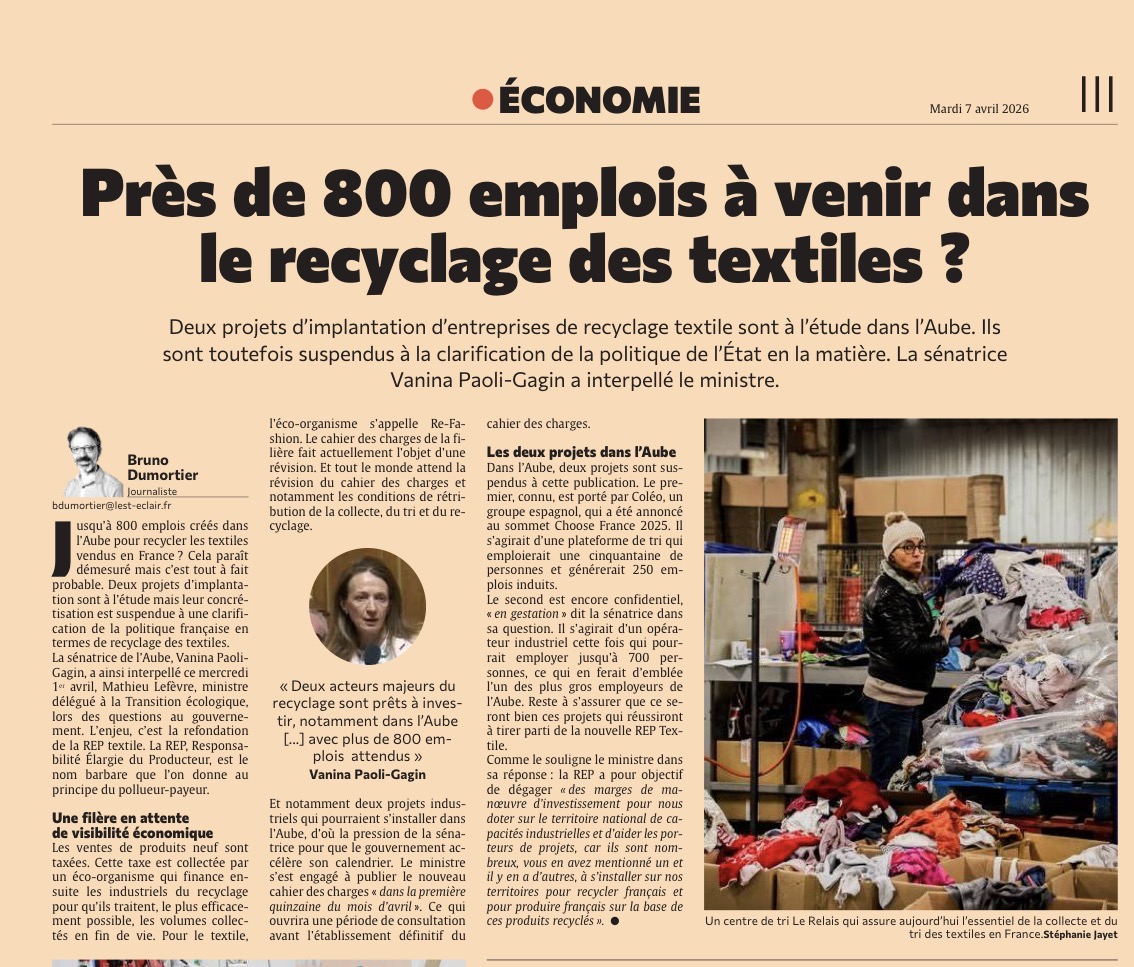 L’Aube espère accueillir près de 800 emplois dans le recyclage des textiles