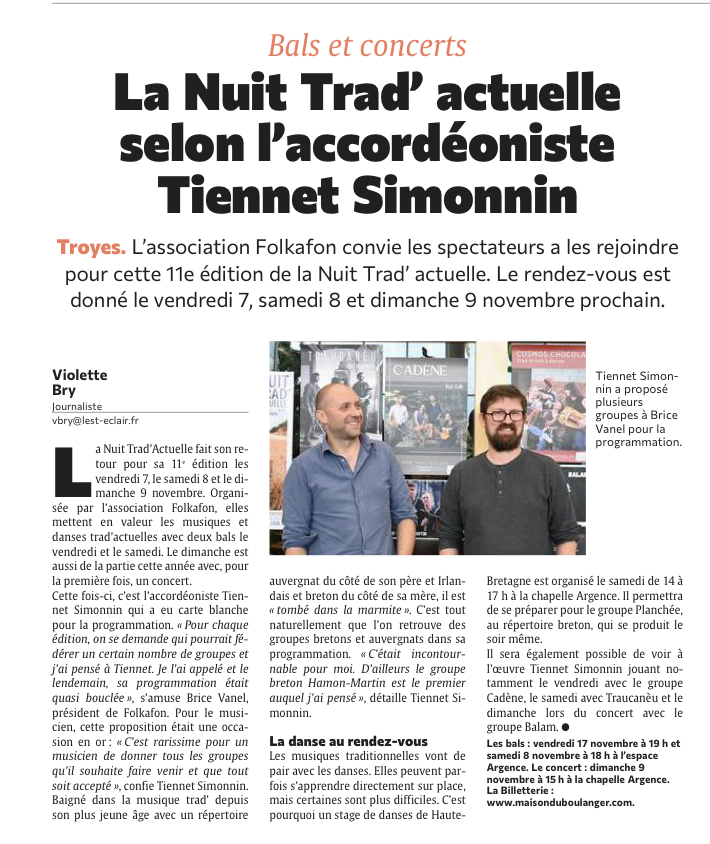 La Nuit Trad’ actuelle à la façon de l’accordéoniste Tiennet Simonnin