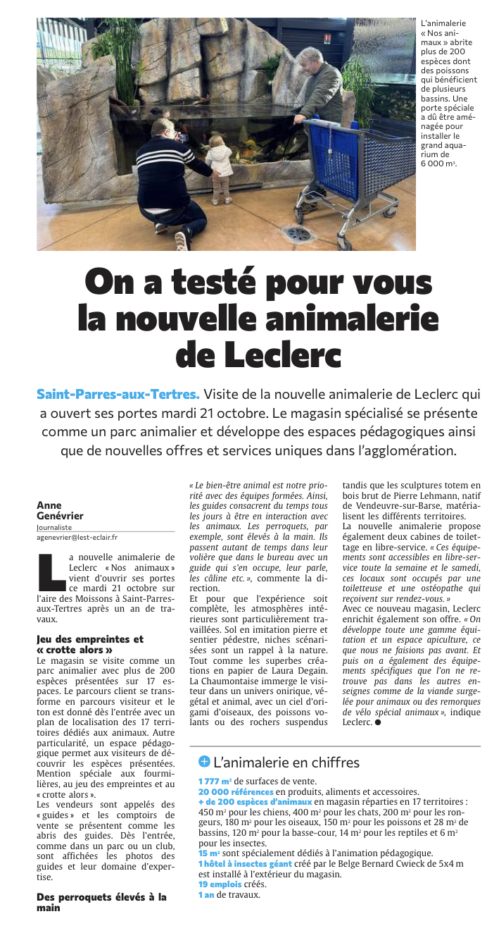 On a testé pour vous la nouvelle animalerie de Leclerc à Saint-Parres-aux-Tertre