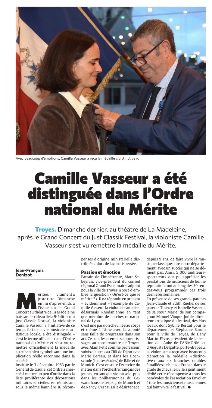 Camille Vasseur a été distinguée dans l'Ordre national du Mérite