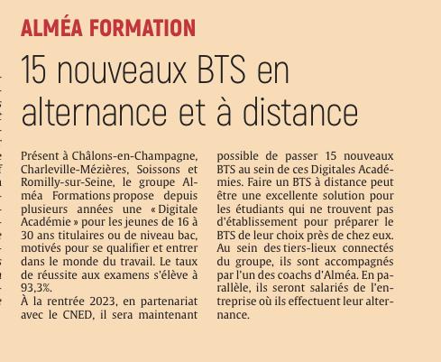 Dans la région, 15 nouveaux BTS en alternance avec Alméa.