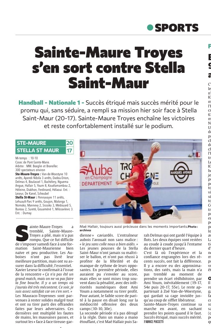 Sainte-Maure Troyes s'en sort contre Stella Saint-Maur