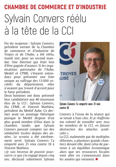 Sylvain Convers réélu à la tête de la CCI.