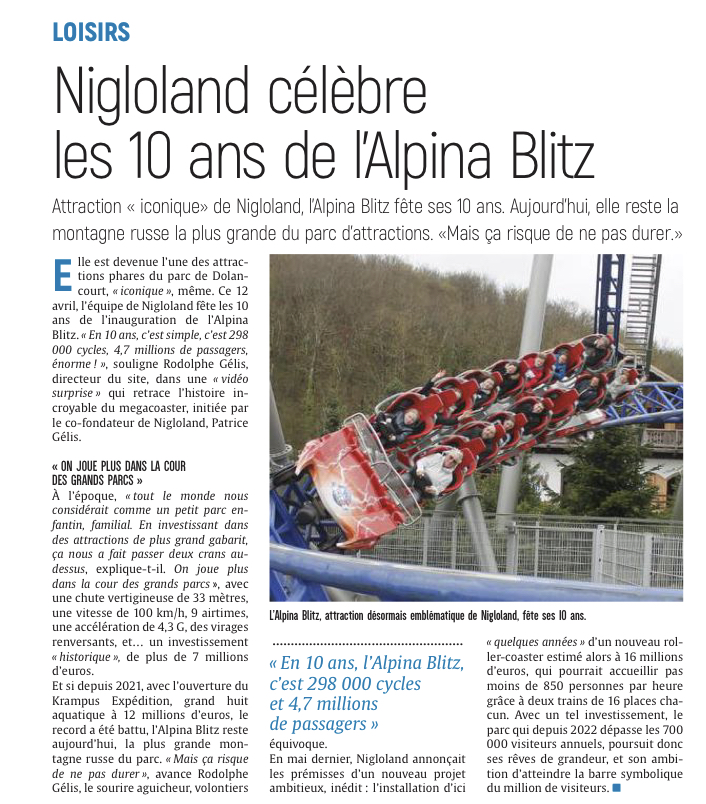 Nigloland célèbre les 10 ans de l’Alpina Blitz ce vendredi 12 avril