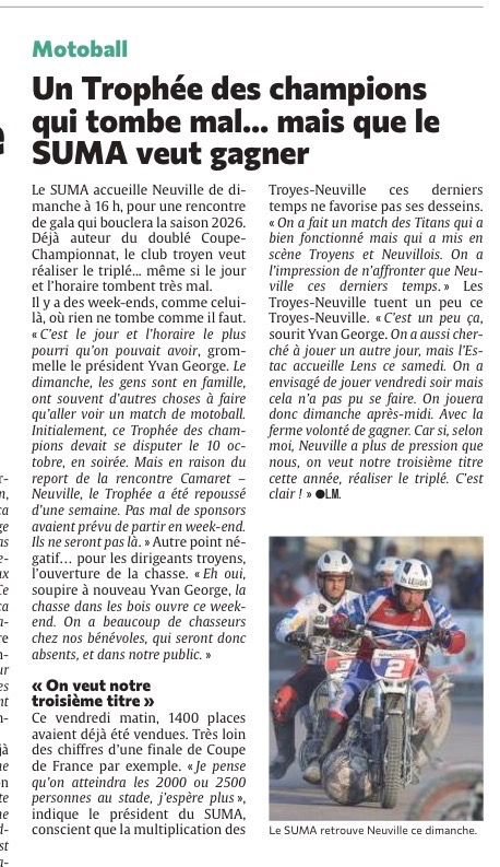 Un Trophée des champions qui tombe mal... mais que le SUMA veut gagner