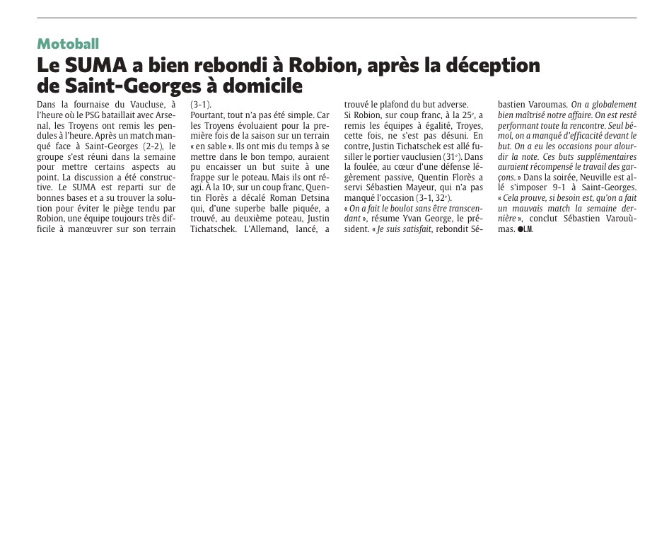 Le SUMA a bien rebondi à Robion, après la déception de Saint-Georges à domicile