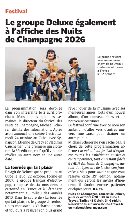 Le groupe DELUXE programmé aux Nuits de Champagne !
