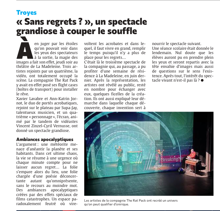 « Sans regrets ? » au théâtre de La Madeleine à Troyes