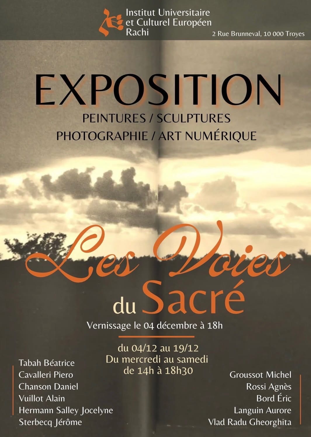 Les voies du sacré, exposition du 4 au 19 décembre.
