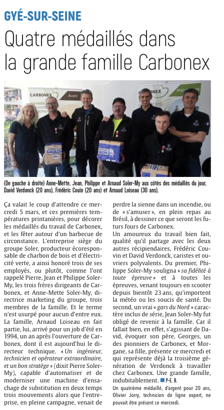 Quatre médaillés dans la grande famille Carbonex