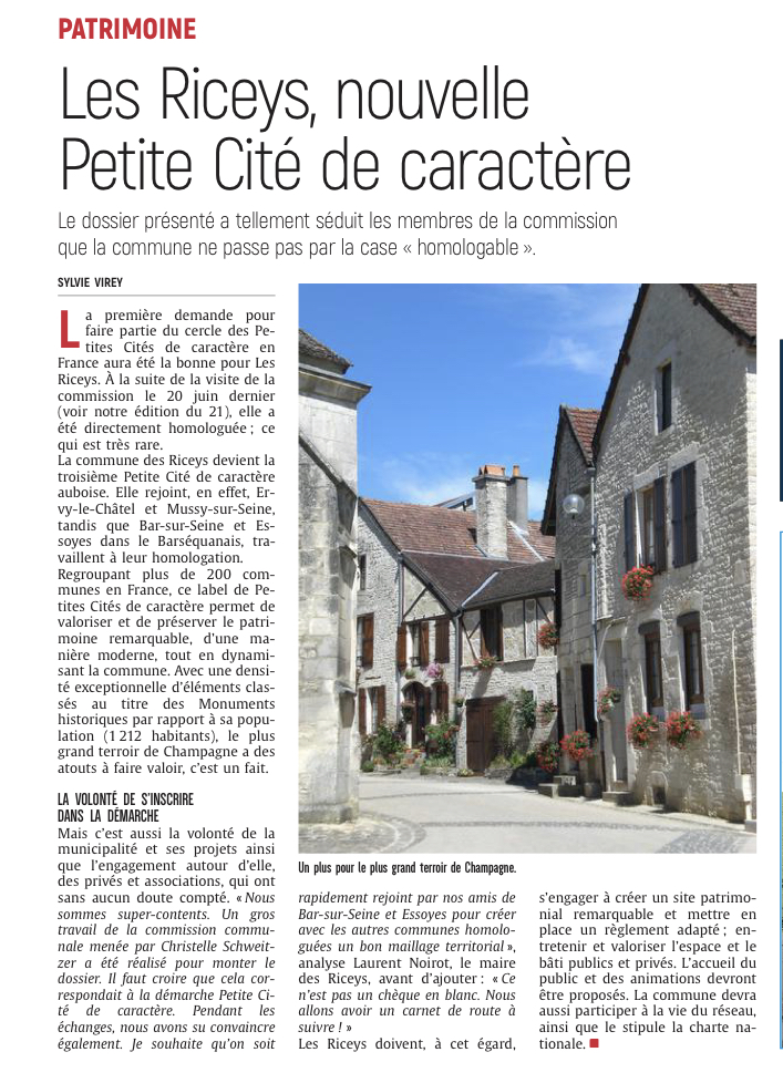 Les Riceys devient la troisième Petite cité de caractère de l’Aube