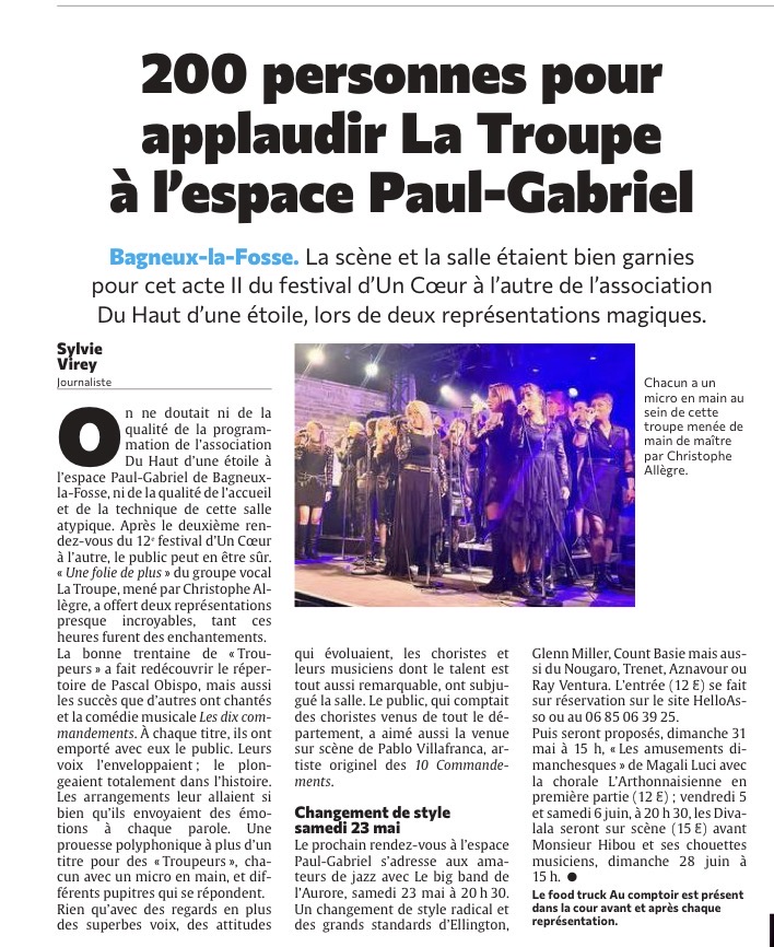 200 personnes pour applaudir La Troupe à l'espace Paul-Gabriel