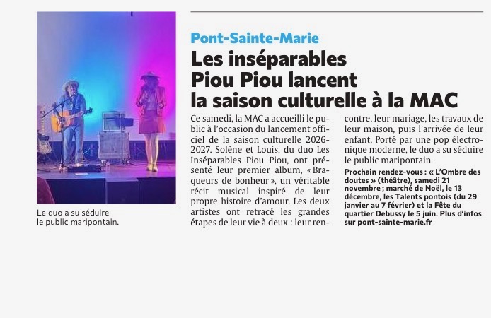 Les inséparables Piou Piou lancent la saison culturelle à la MAC