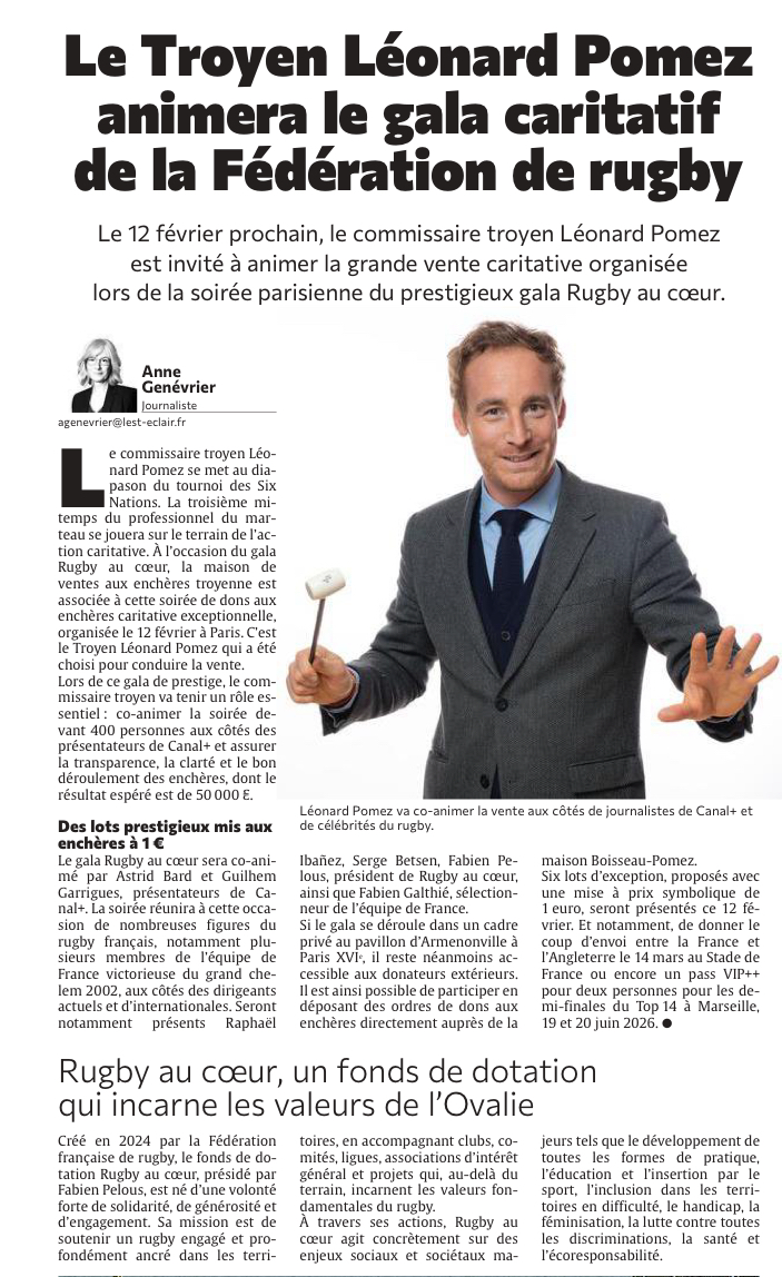 Léonard Pomez animera le gala caritatif de la fédération de rugby
