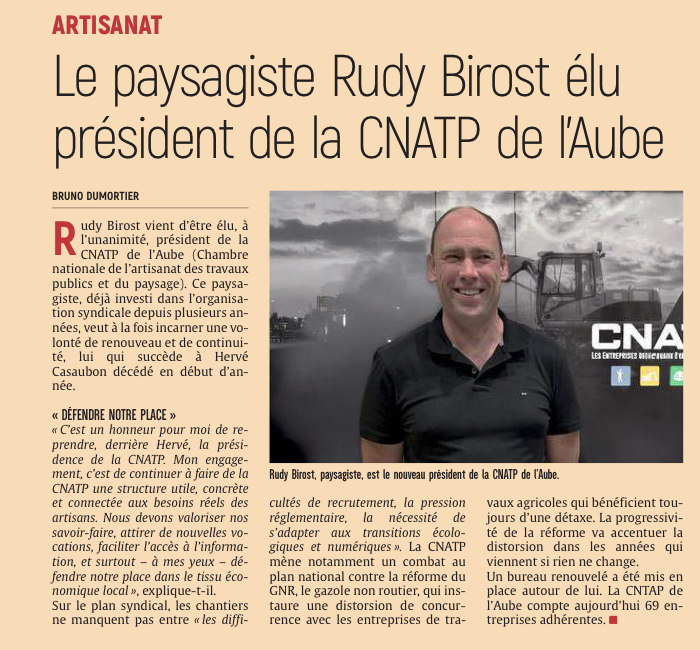 Le paysagiste Rudy Birost élu président de la CNATP