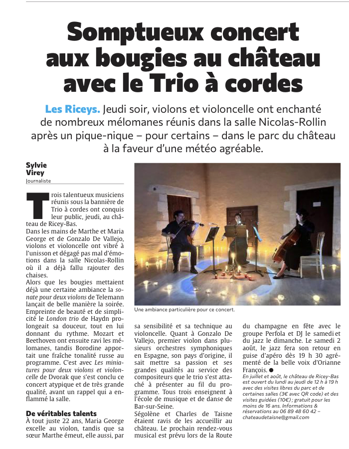 Château de Ricey-bas : un somptueux concert aux bougies