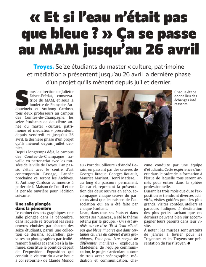 « Et si l’eau n’était pas que bleue ? » Ça se passe au MAM à Troyes