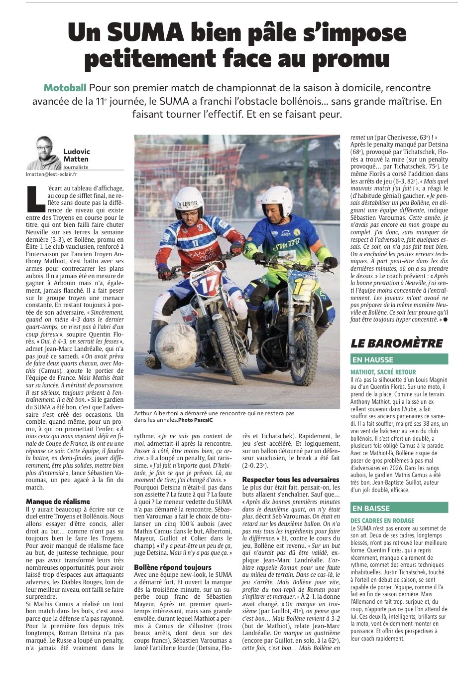 Un SUMA bien pâle s’impose petitement face à Bollène, le promu