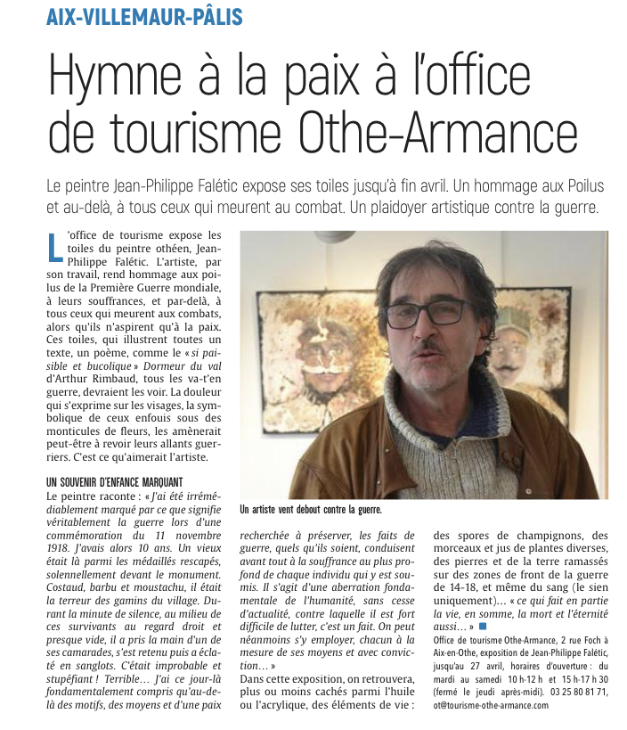 Hymne à la paix à l’office de tourisme Othe-Armance