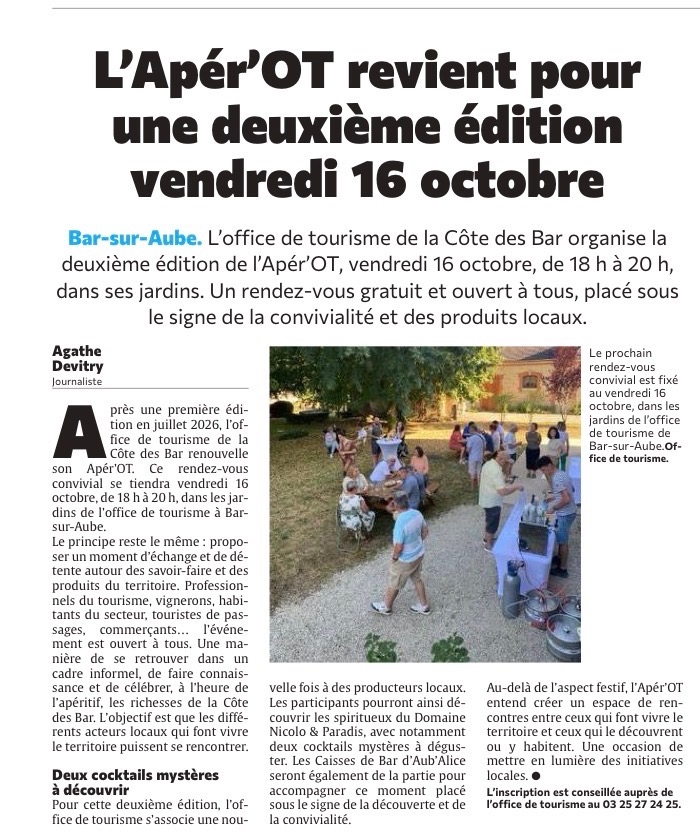 L'Aper'OT revient pour une deuxième édition vendredi 16 octobre