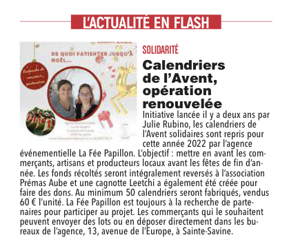 Calendrier de l'Avent solidaire, opération renouvelée.