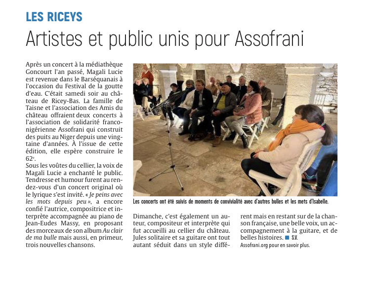 Artistes et public unis pour Assofrani au château de Ricey-Bas.
