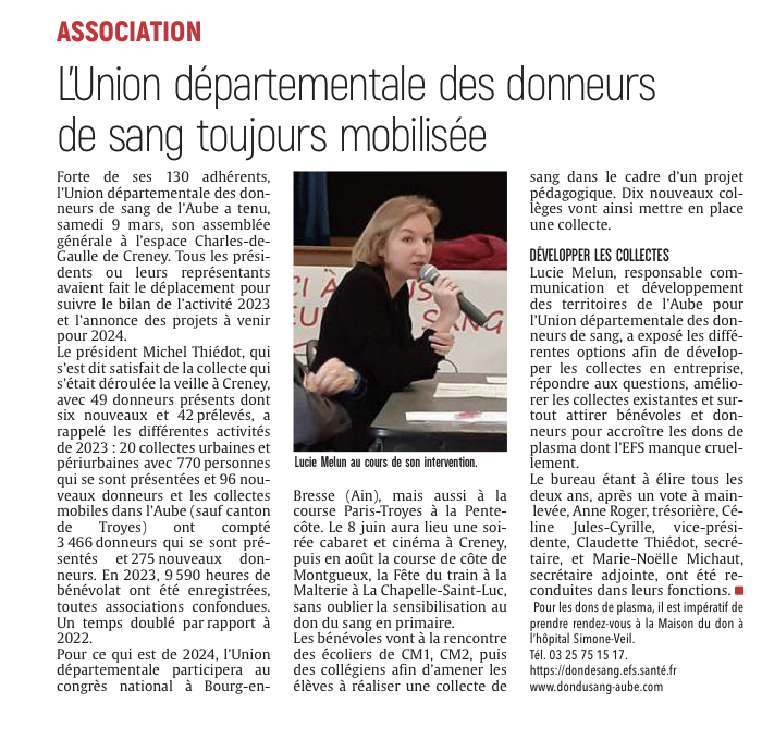 L’Union départementale des donneurs de sang toujours mobilisée.